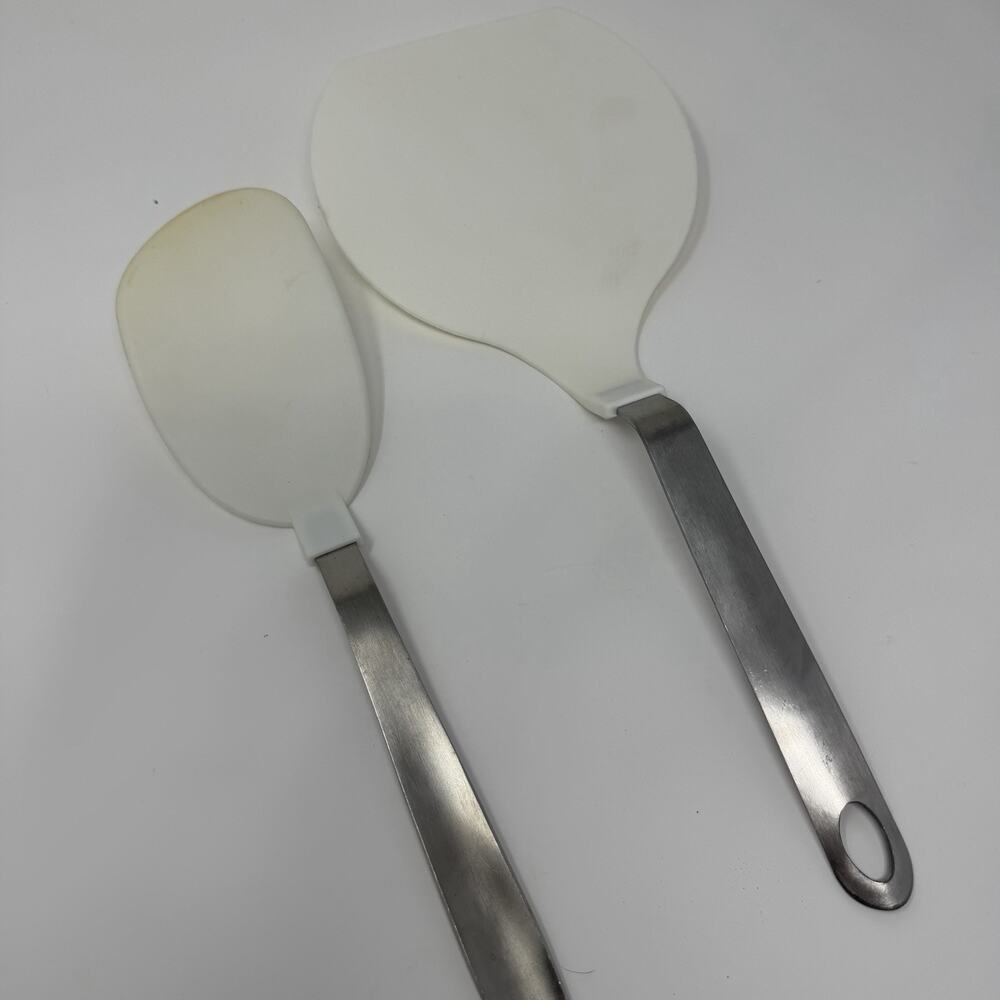 2 Crate & Barrel Rust Proof Stainless Silicone White Wide Flipper Turner Spatula